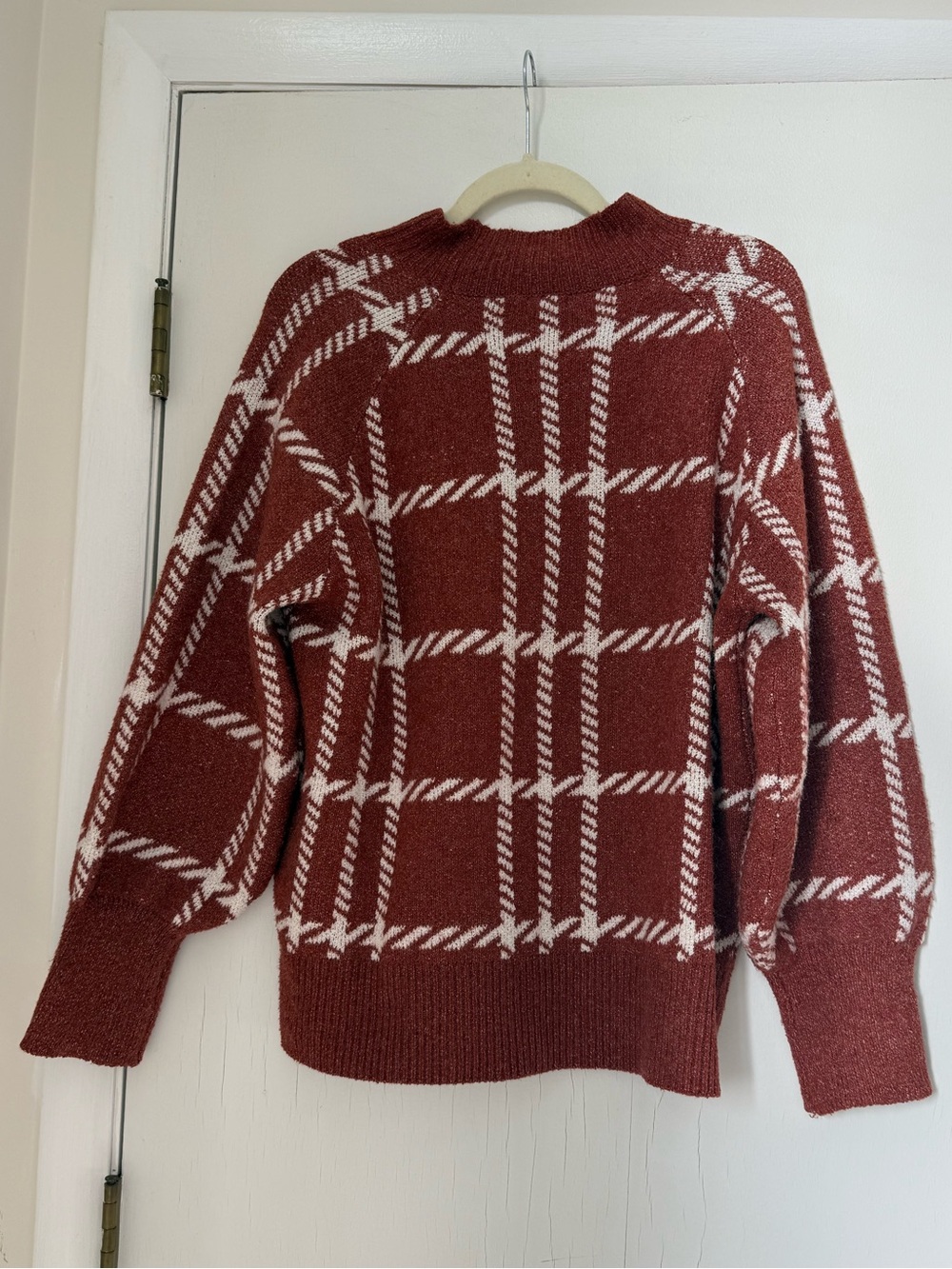 Maurices Rust Plaid Turtleneck Sweater with White Windowpane - Picture 2 of 4